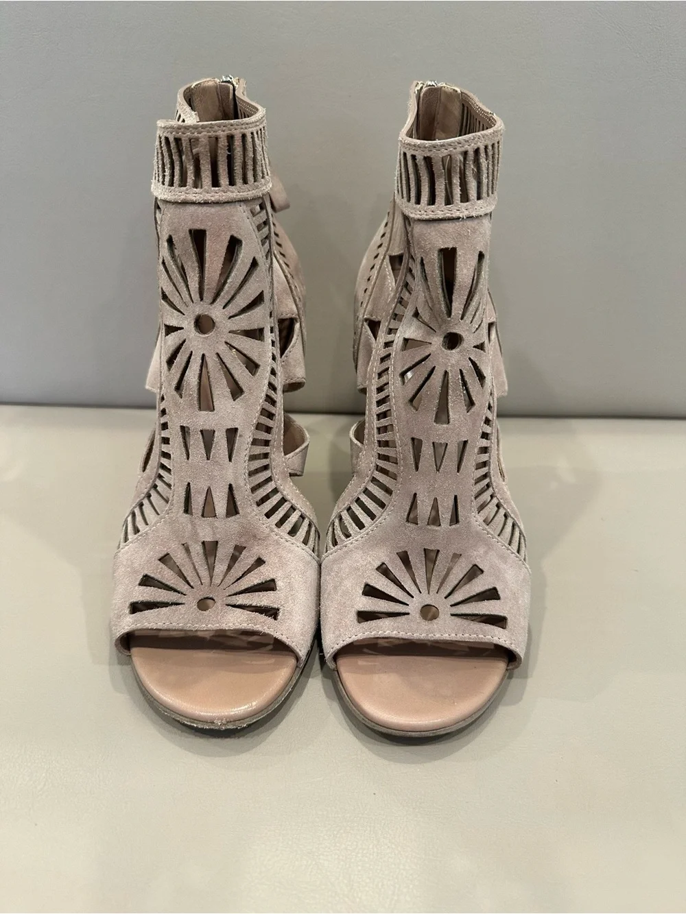 Sergio Rossi Blush Laser-Cut Peep-Toe Wedge Sandals